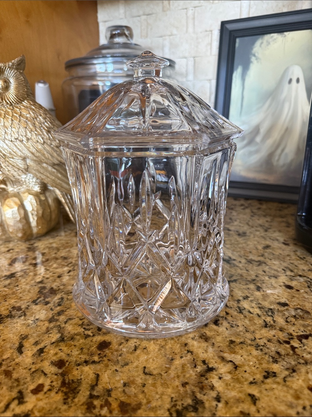 Crystal Cut Glass Candy Jar with Lid - Clear